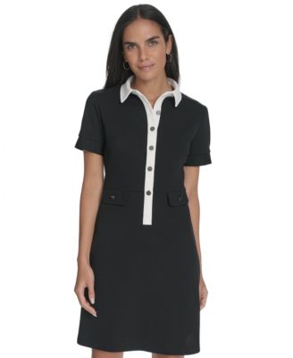 Women's Short-Sleeve A-Line Scuba Shirtdress