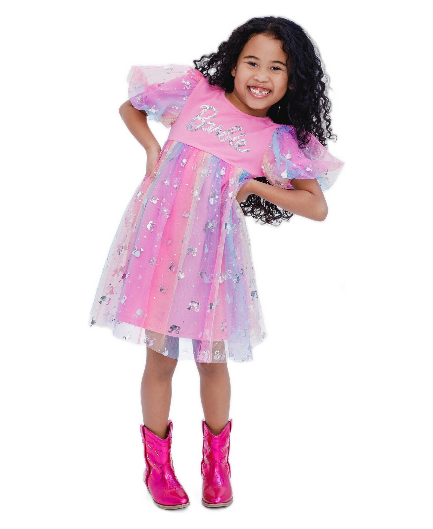 Платье Barbie Sequin Tutu Dress для девочек, цвет: Розовый — фото 4