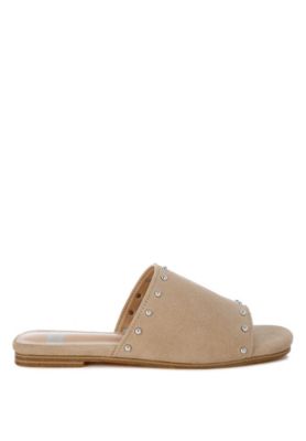 Rag and Co Womens Odalia Soft Suede Leather Studded Flats