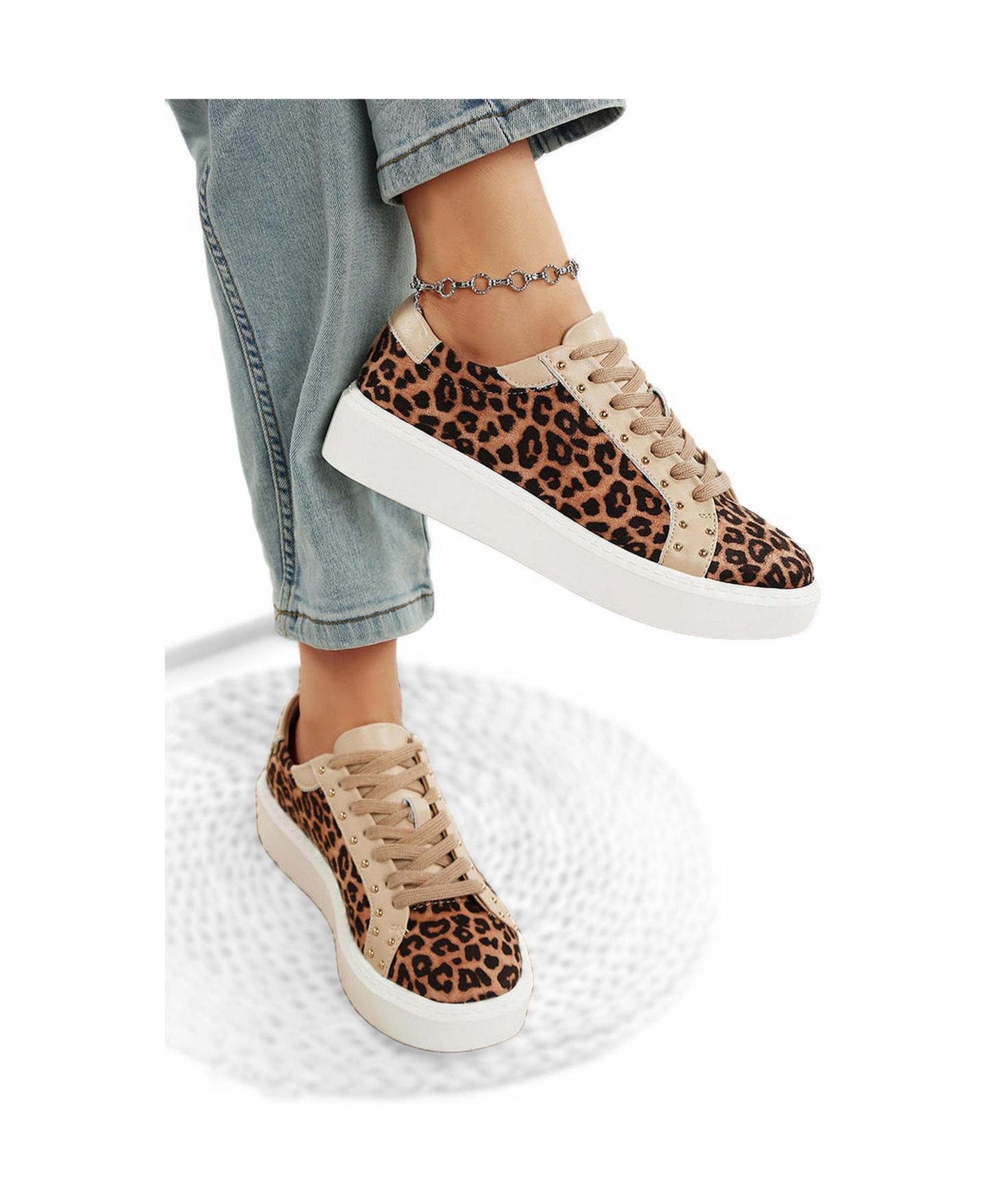 Женские кроссовки Rag & Co Flippin Studded Leopard Print Chunky, цвет: Коричневый — фото 1