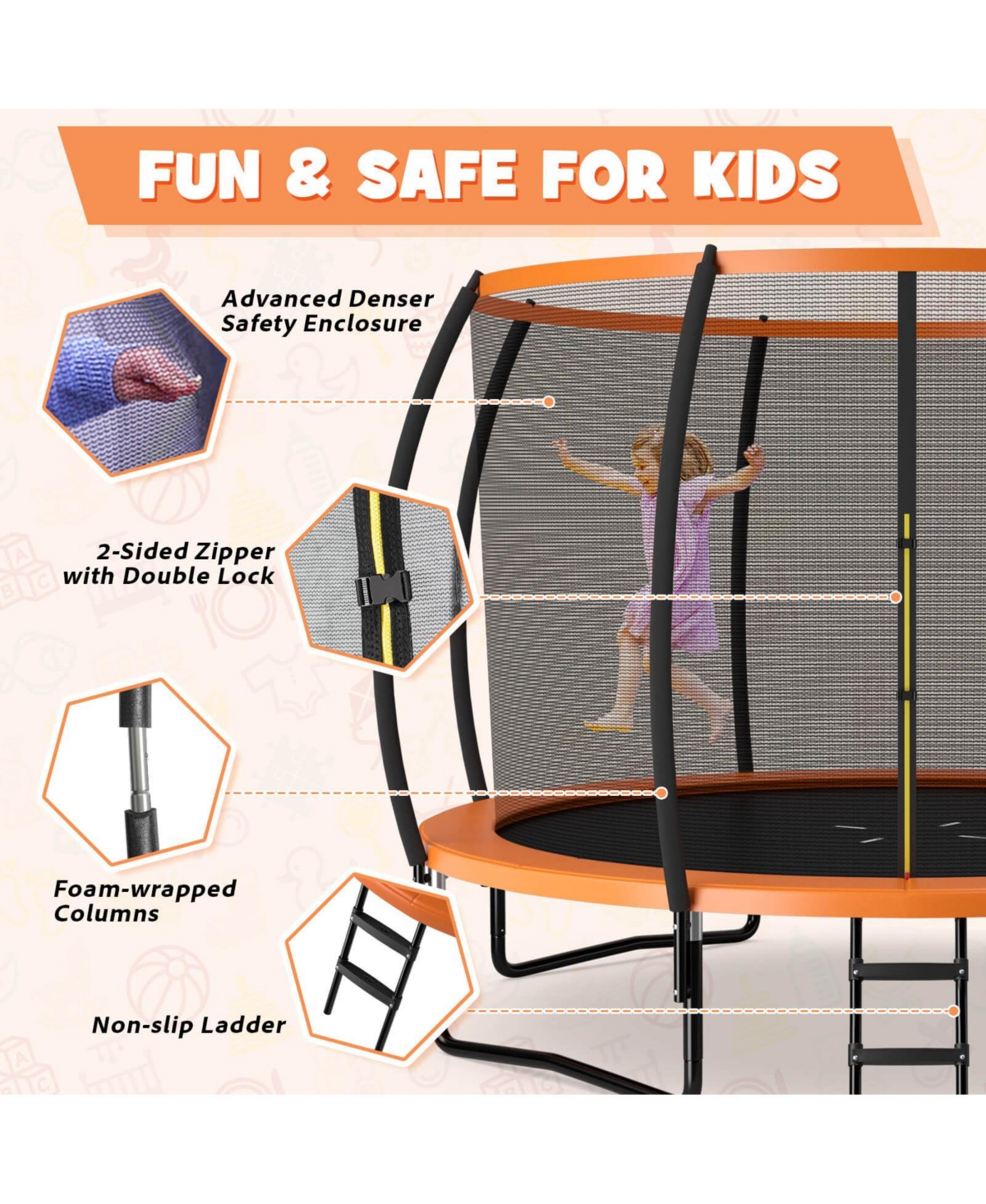 12 Ft Astm Approved Recreational Trampoline with Ladder