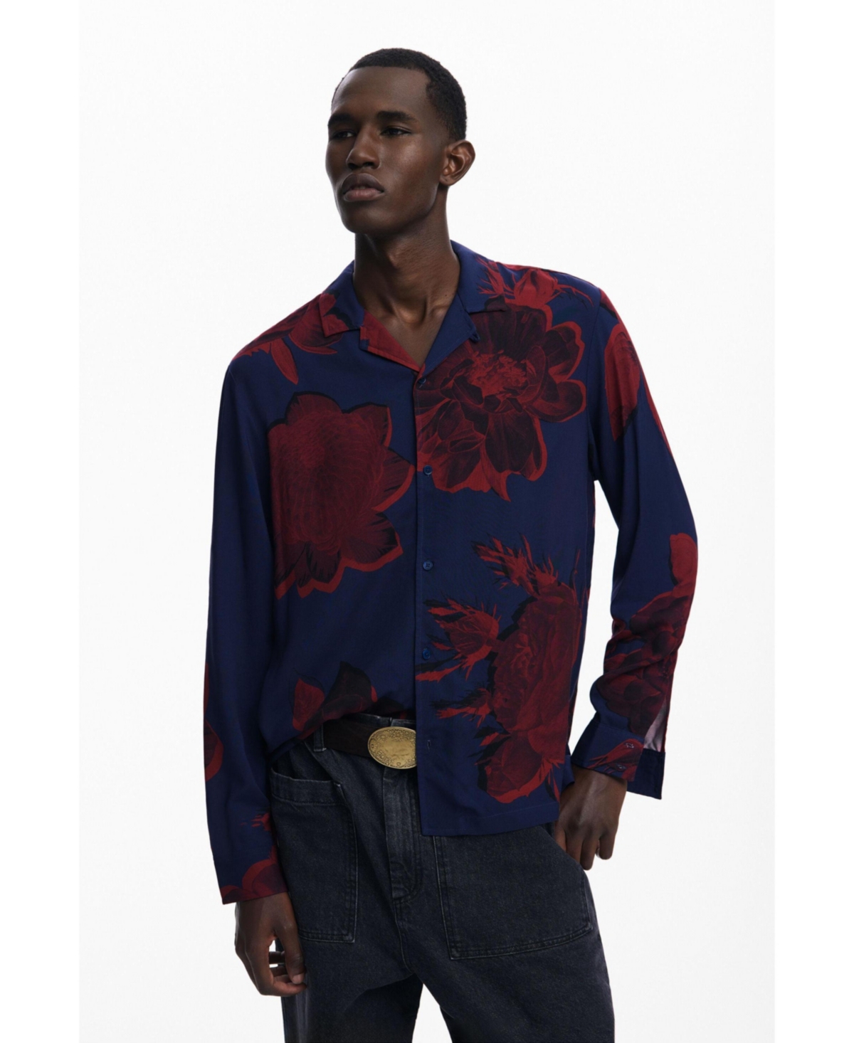 Men's Dark floral shirt - Navy blue