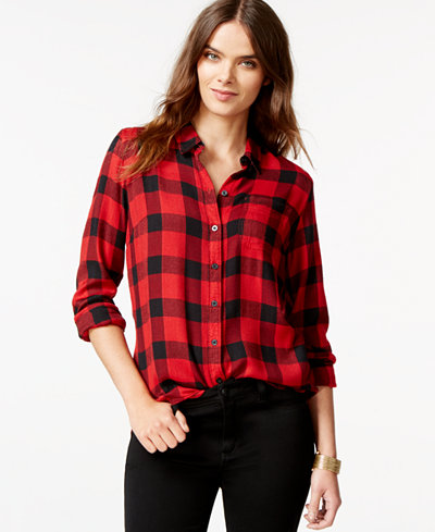 Lucky Brand Button-Back Plaid Flannel Shirt - Tops - Women - Macy's