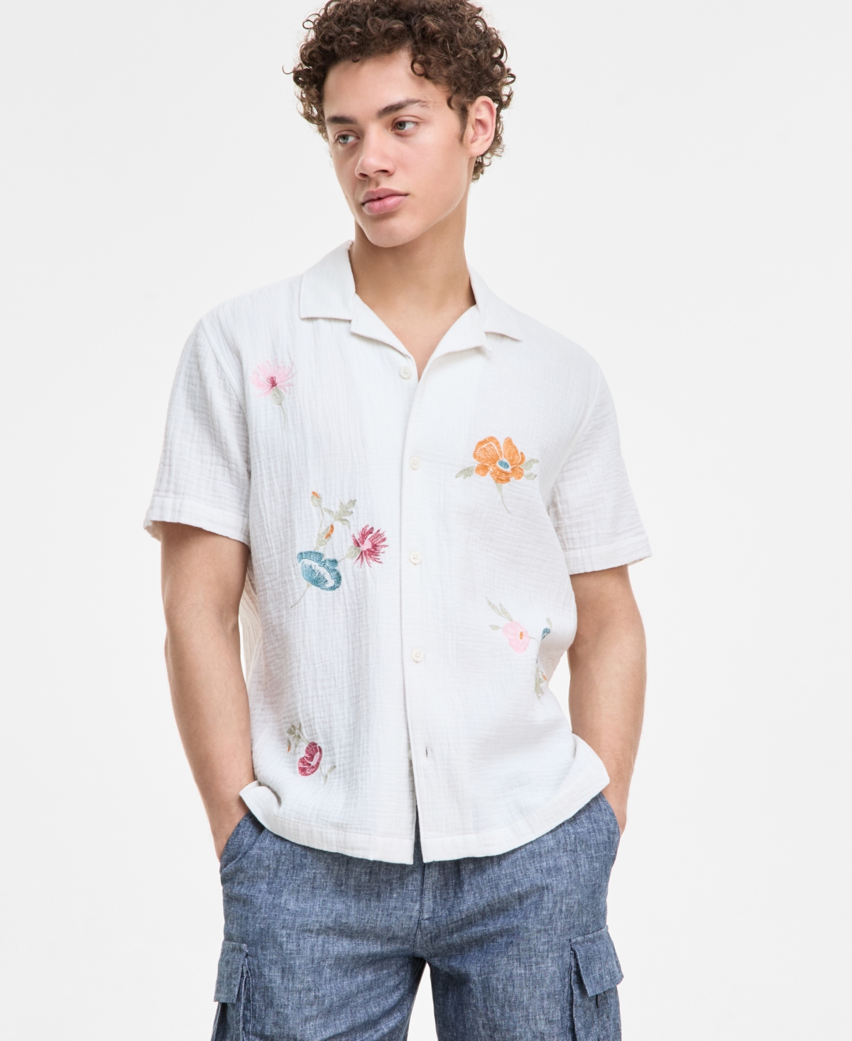 Sun + Stone Men's Augustus Floral Shirt, Exclusively At Macy's In White