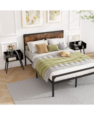 Mid Century Modern Nightstand with Open Shelves for Bedroom Storage