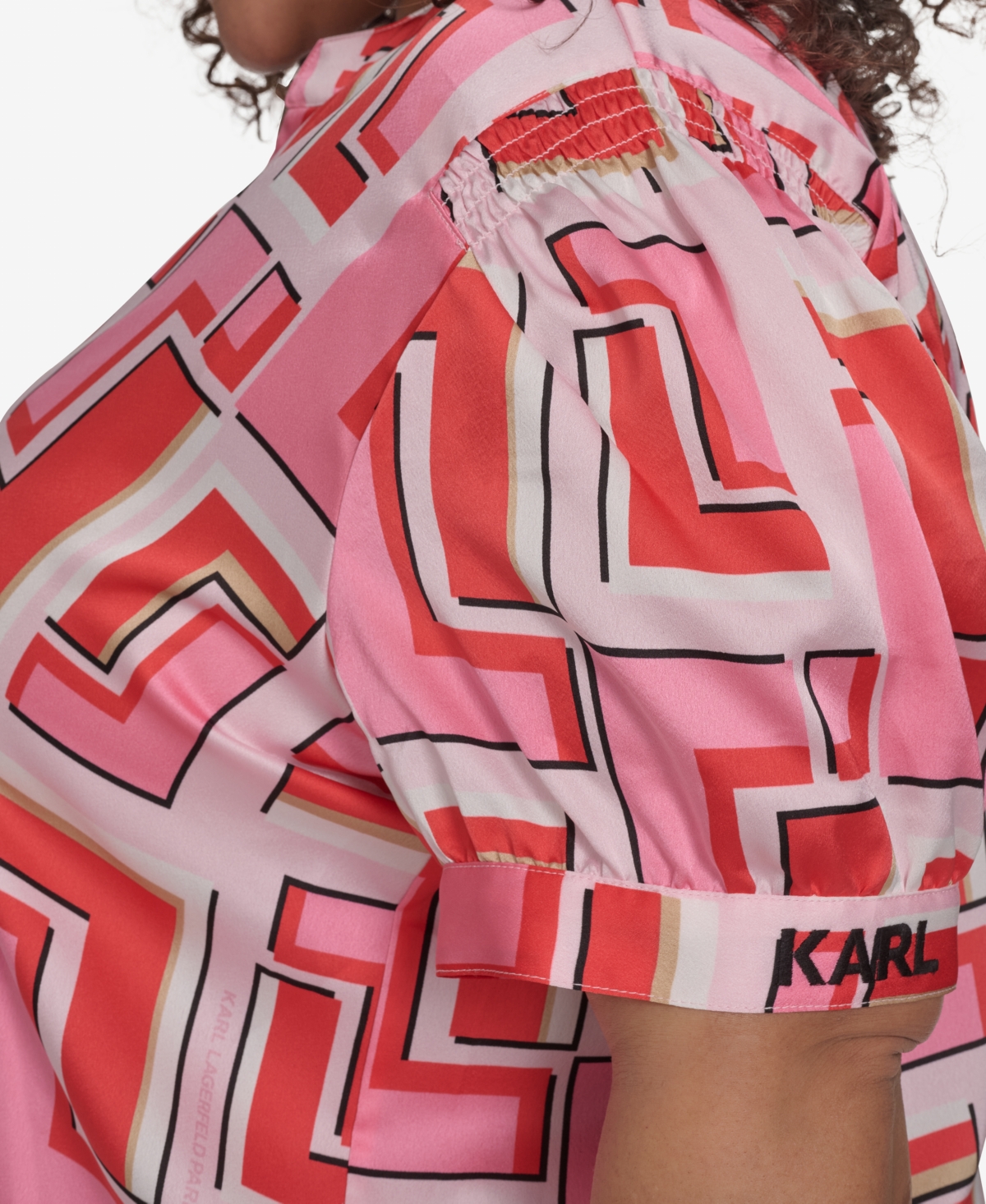 Karl Lagerfeld Plus Size Printed Camp Shirt, Exclusively At Macy's In Parfait Pink Mulit
