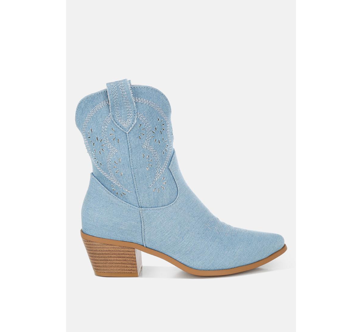 Nigara Cut Out Detail Denim Cowboy Boots - Denim