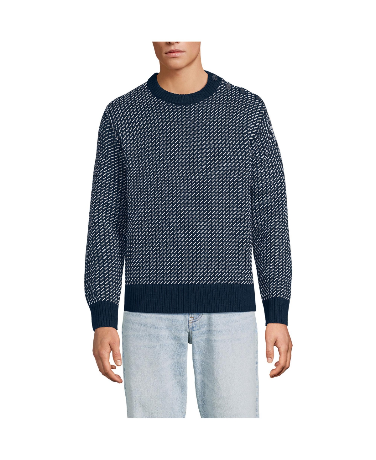 Men's Drifter Jacquard Button Up Crewneck Sweater - Radiant navy/ivory mariner