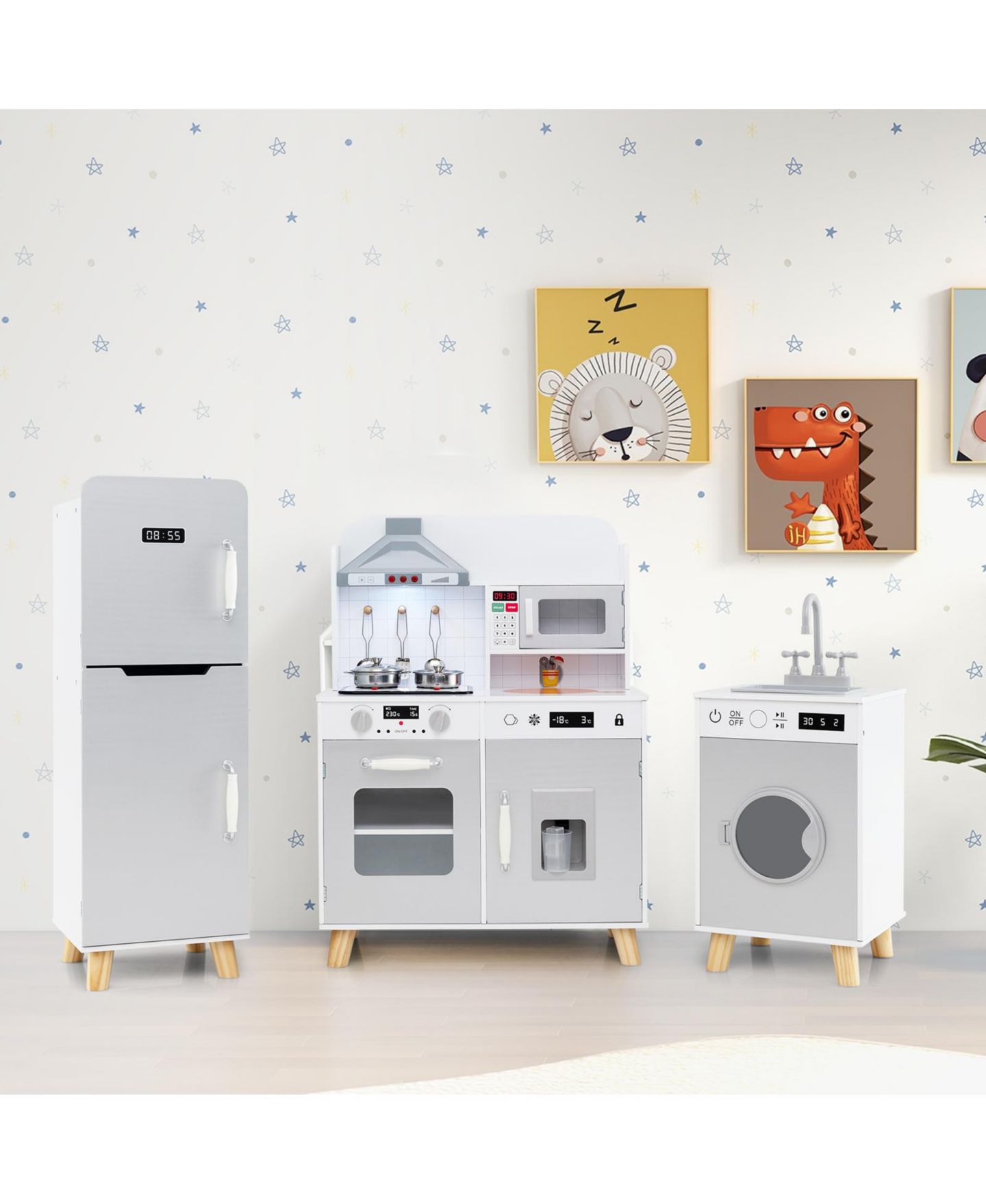 Детский игровой набор Slickblue 3-in-1 Interactive Kitchen Playset, от 3 лет, цвет: Белый / Серый — фото 3