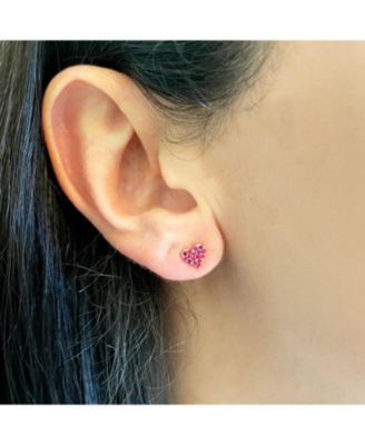 Ruby Heart Stud Earrings 14K Gold