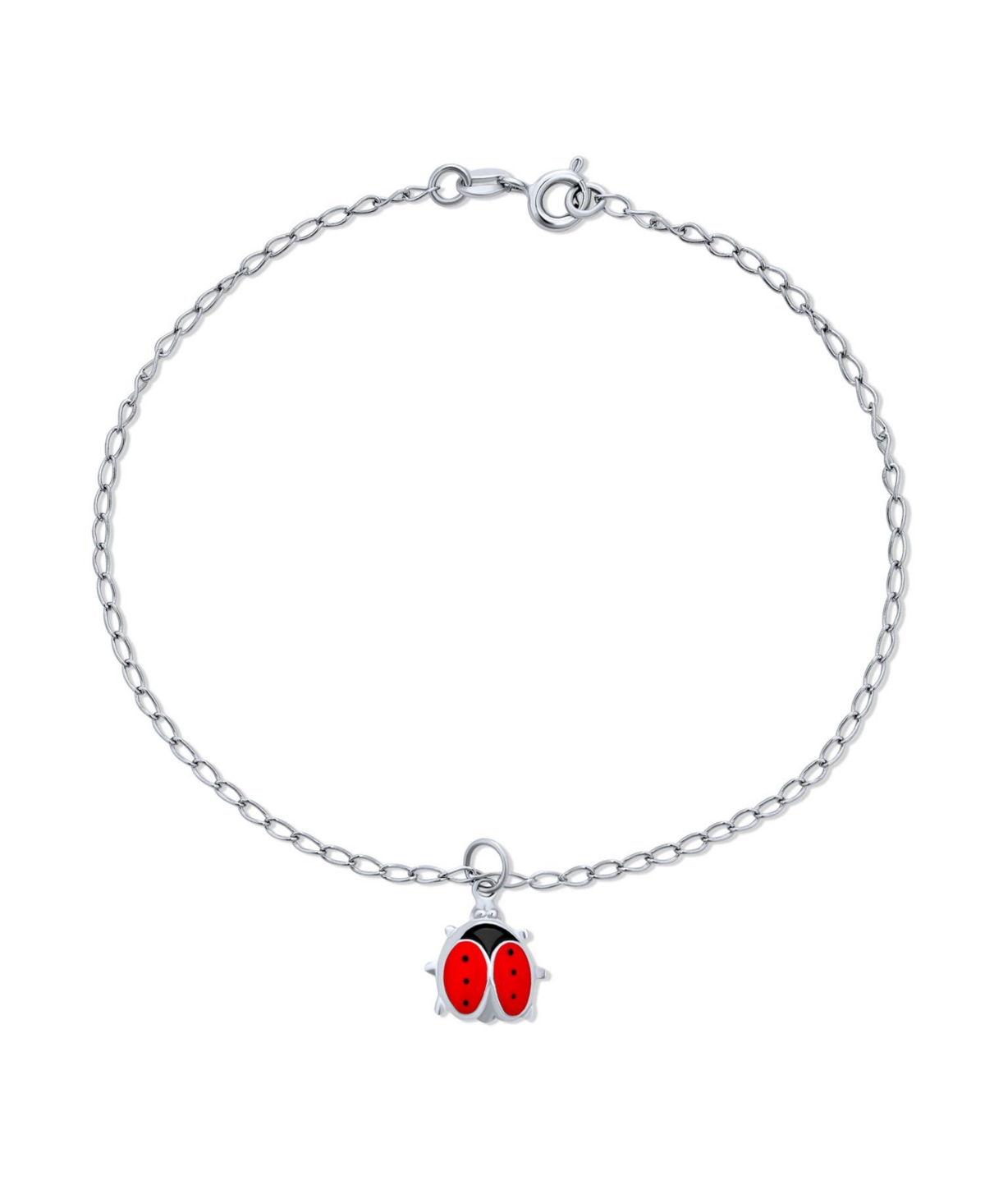 Lucky Red Ladybug Charm Anklet Ankle Bracelet Sterling Silver 9.75 Inch - Red