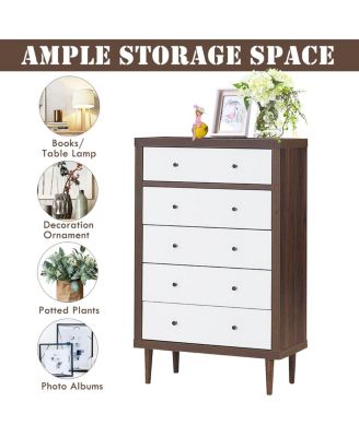 5 Drawer Dresser Wood Chest of Drawers Storage Freestanding Cabinet Organizer