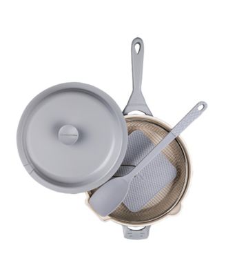 Zuka Everyday Pan 3.25 Qt. Ceramic 10 in 1 Nonstick Multi-Functional Saute Pan with Lid, Nylon Spoon, & Steamer Basket