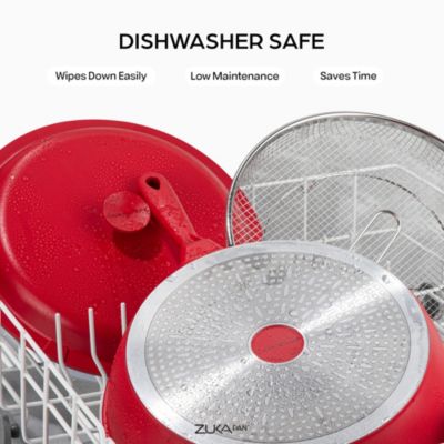 Zuka Everyday Pan 3.25 Qt. Ceramic 10 in 1 Nonstick Multi-Functional Saute Pan with Lid, Nylon Spoon, & Steamer Basket