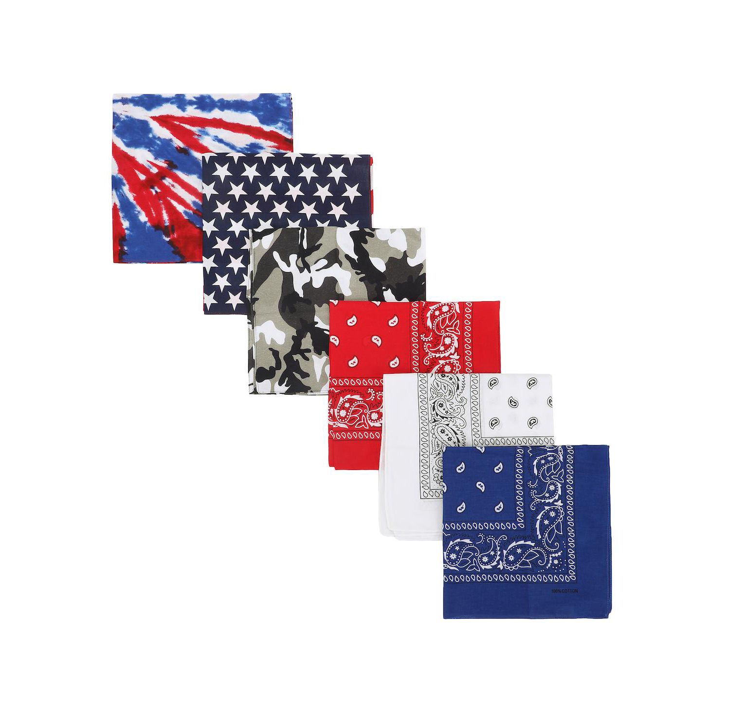 Lightweight Multicolored 22"x22" 6-Pack Bandana Set