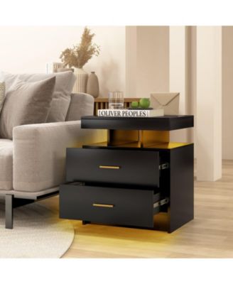 LED Nightstand with 2 Storage Drawers for Bedroom