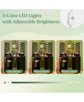 Corner Vanity Desk with 3-Color LED Lighted Mirror & Power Outlet Stylish Makeup Desk for Bedroom