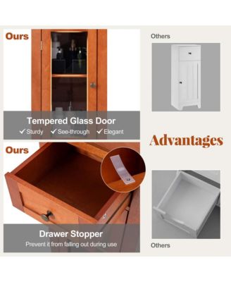 Bathroom Floor Cabinet with Single Glass Door Drawer & Adjustable Shelf