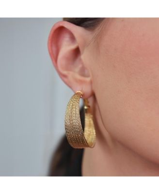 Multi Cable Hoop Huggie Earrings Gold Plated Brass 1.5 Inch Diameter