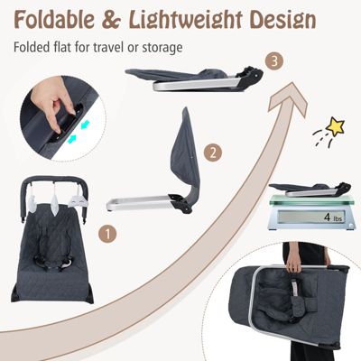 Kids Portable Bouncer Chair with Removable Cover and Interactive Toy Bar