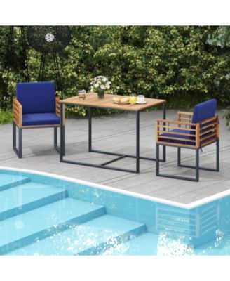 3 Pieces Outdoor Dining Set with 2 Acacia Wood Armchairs and Dining Table