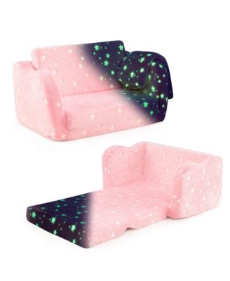 Single Piece Flannel Fabric 2-in-1 Kids Couch Folding Toddler Chair with Blanket Gift for 3+ Kids