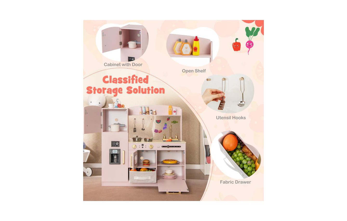 Детский игровой набор Slickblue Kids' Kitchen Playset with Chalkboard, Ice Maker, Sink & Light-Up Microwave, от 3 лет, цвет: Розовый — фото 7