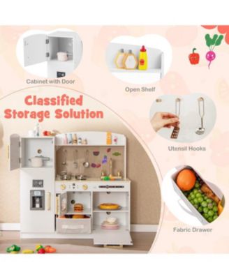 Kids Kitchen Playset with Chalkboard, Ice Maker, Sink & Light-Up Microwave Fun Pretend Cooking Toy