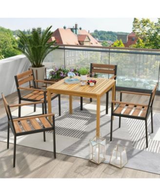 Square Acacia Wood Outdoor Dining Table with Umbrella Hole