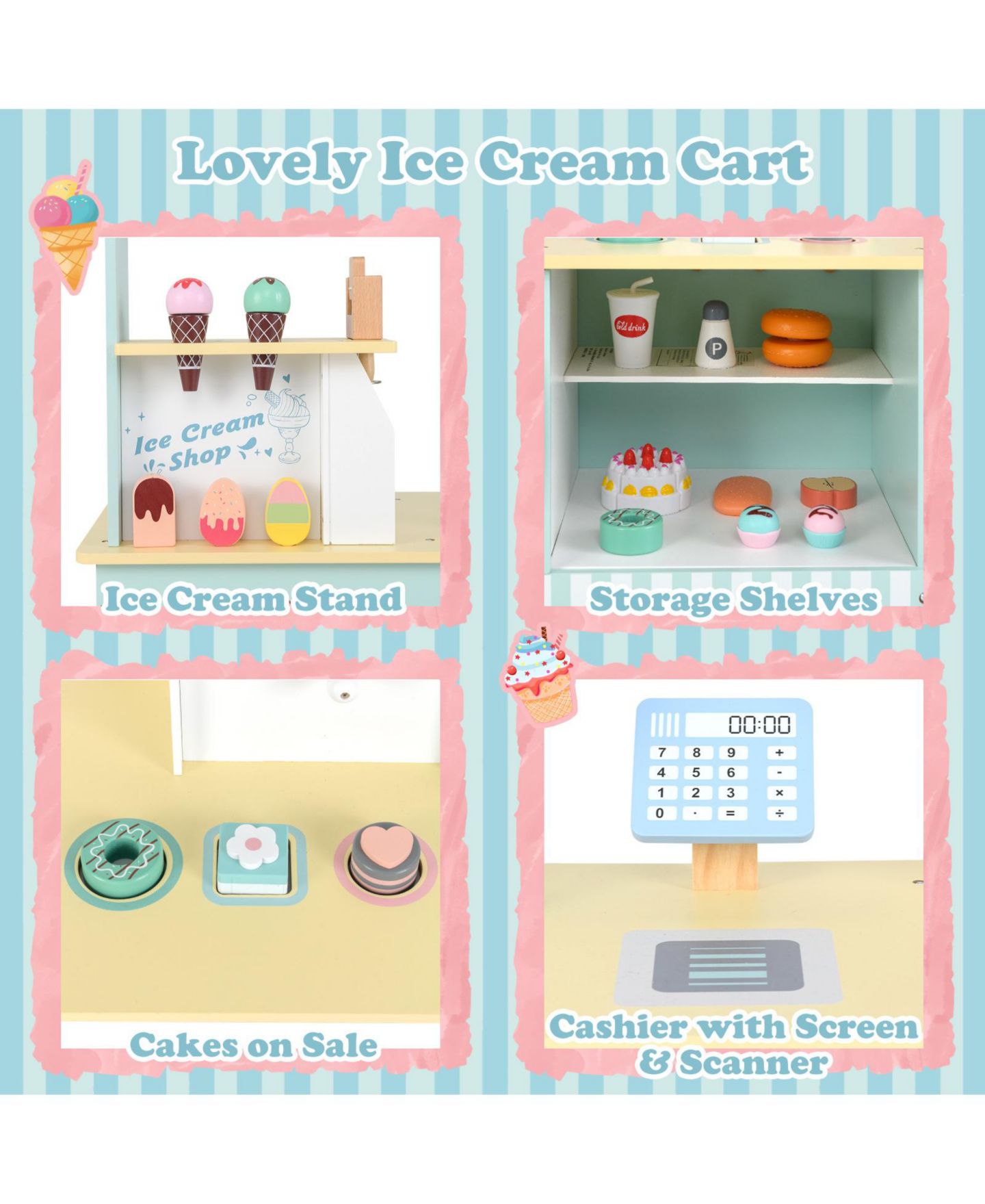 Детский игровой набор Slickblue Kids Ice Cream Truck Pretend Play Set with Vending Machine for Toddlers, цвет: Зелёный — фото 6