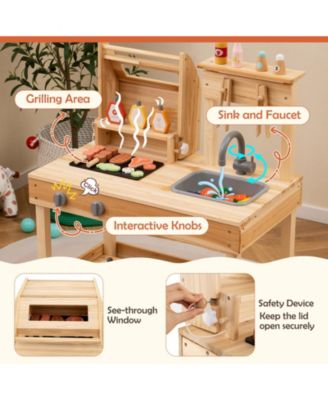Wooden Barbecue Grill Playset with Play Food and Open Shelves