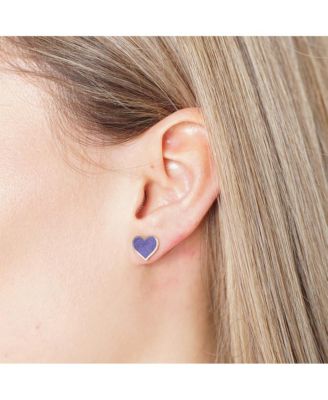 Large Amethyst Heart Stud Earrings 14k Gold