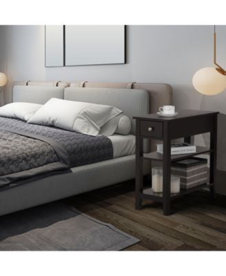 3-Tier End Table with Drawer, Slideway, and Double Shelves Modern Accent Table for Living Room