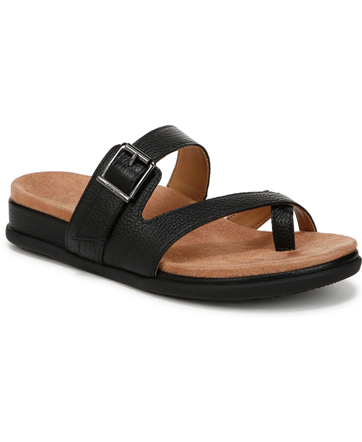 Vionic Womens Carmela Thong Sandals - Black leather