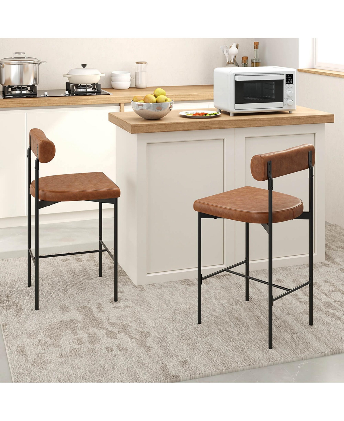 26" Upholstered Bar Stools Set of with Padded Cushion & Backrest Footrest