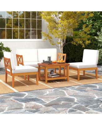 10 PCS Acacia Wood Patio Furniture Set with Cushions and 2-Tier Coffee Table