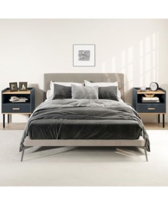 Nightstand Bedside End Table with Drawer and Shelf for Living Room Bedroom-Set of 2