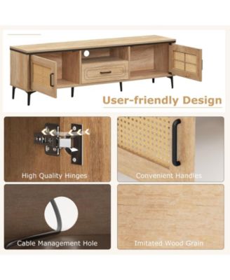 Mid-Century Modern Entertainment Center with 2 Cabinets and Storage Drawer Stylish TV Stand for Living Room