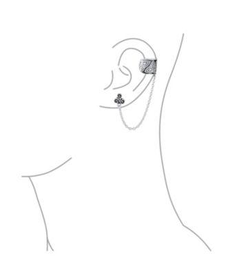 Celtic Irish Trinity Triskele Wrap Cartilage Ear Cuff Chain Pierced Ear Stud Earrings 1Pcs Oxidized .925 Sterling Silver