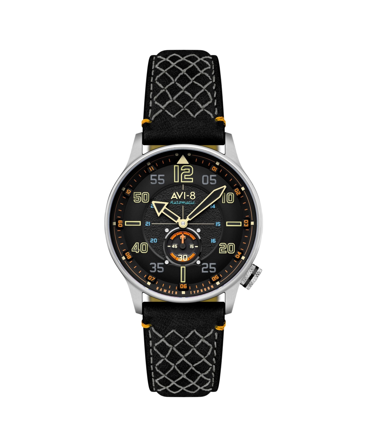 Avi-8 Men's Hawker Typhoon Baldwin Automatic Black Leather Strap Watch, 42mm In Black