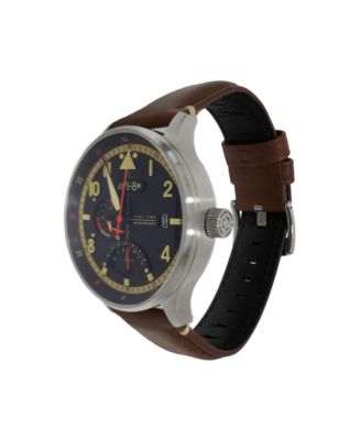 Men's Hawker Hurricane McKellar Dual-Time Brown Leather Strap Watch, 44mm