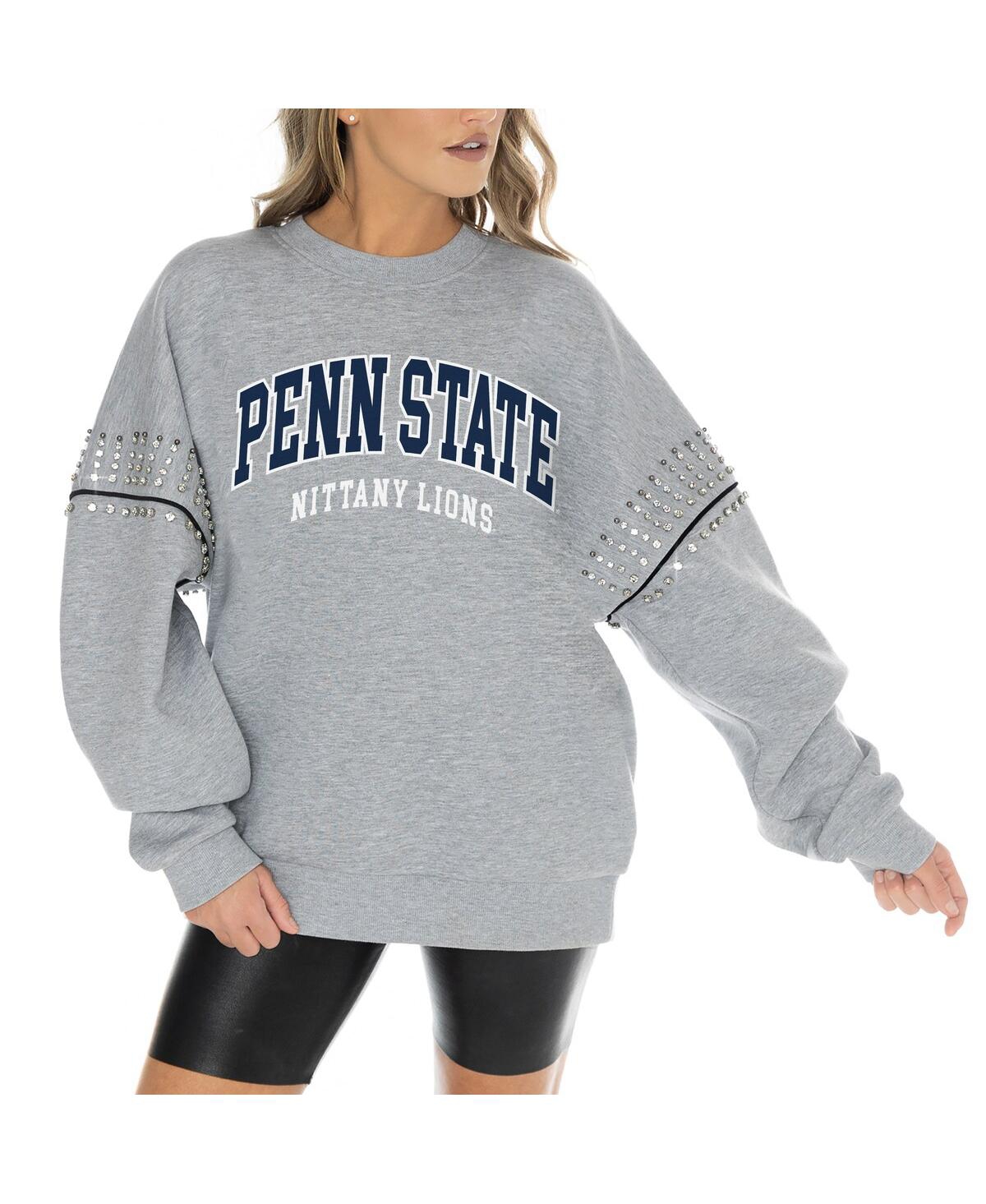 Gameday Couture Women's Heather Gray Penn State Nittany Lions Competitive Edge Oversized Fleece Pullover Sweatshirt In Heather Gray