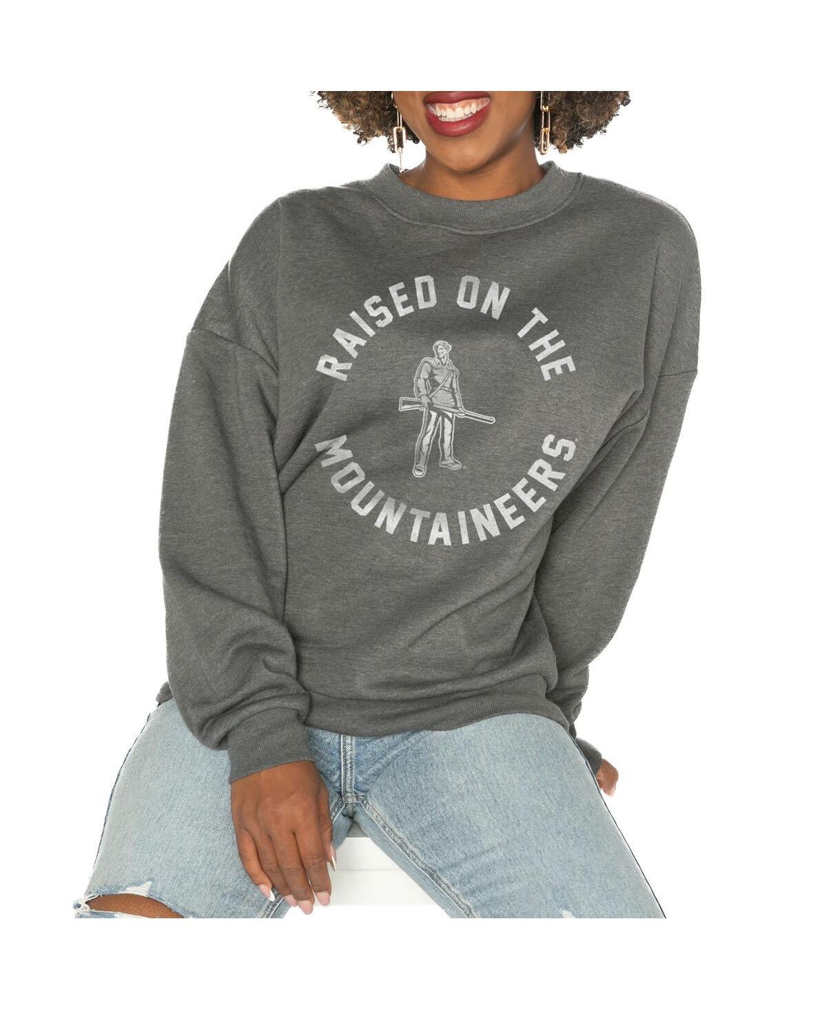 Women's Charcoal West Virginia Mountaineers Good Vibes Premium Fleece Drop Shoulder Pullover Sweatshirt - Charcoal