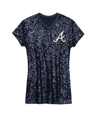 Girls Preschool Navy Atlanta Braves Sequin V-Neck Dress