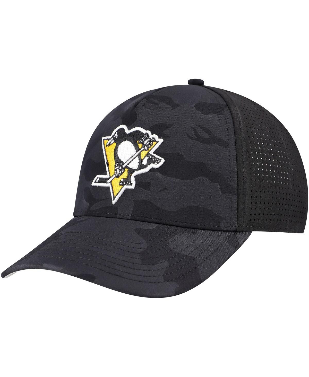 AMERICAN NEEDLE MEN'S BLACK PITTSBURGH PENGUINS VALIN CAMO SUPER TECH VENTED ADJUSTABLE HAT 