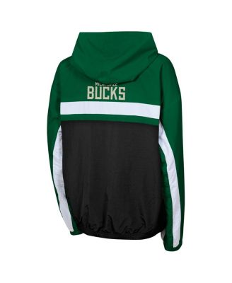 Big Boys and Girls Hunter Green Milwaukee Bucks Headliner Windbreaker Full-Zip Hoodie Jacket