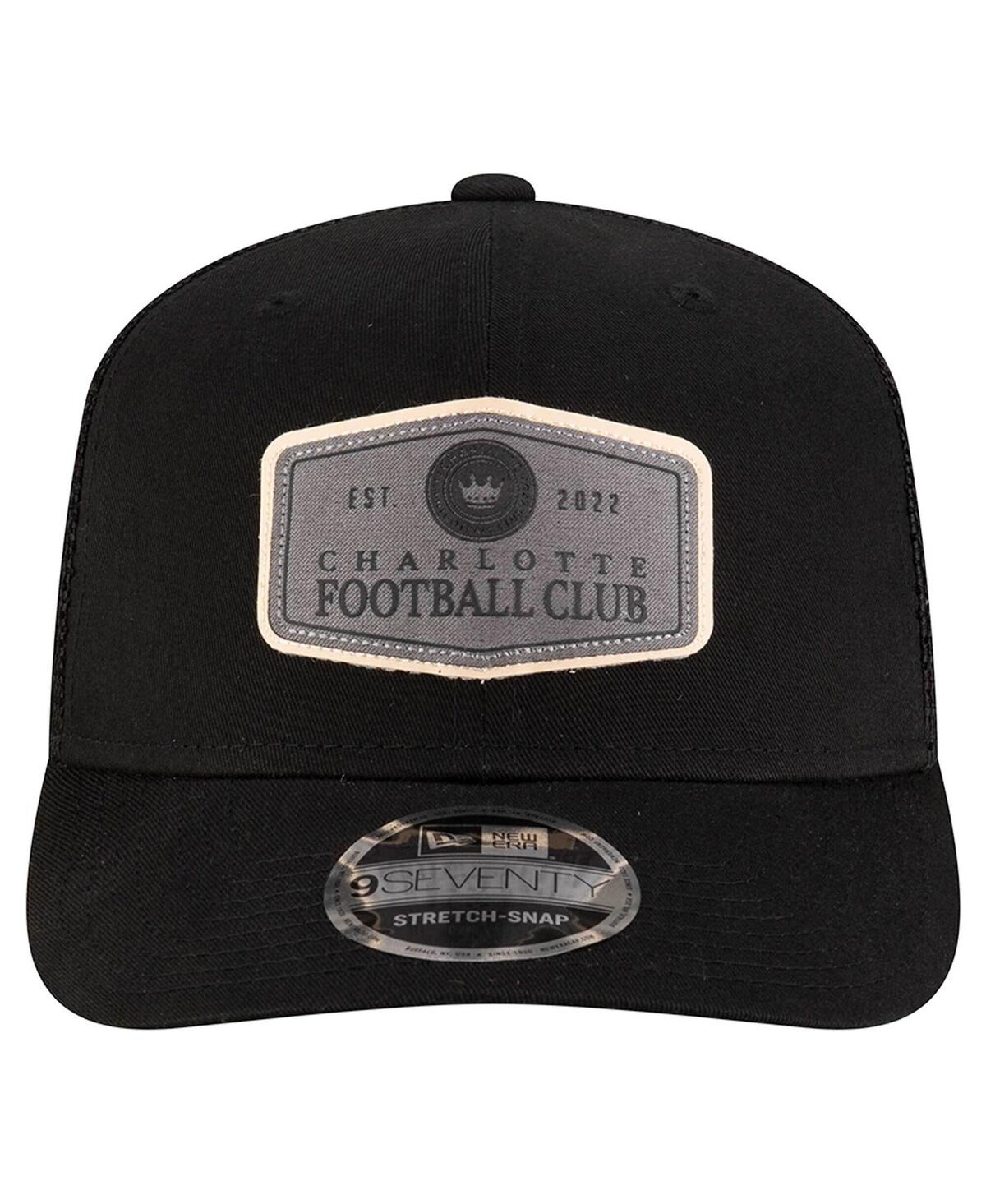NEW ERA MEN'S BLACK CHARLOTTE FC LABELED 9SEVENTY TRUCKER STRETCH-SNAP ADJUSTABLE HAT 
