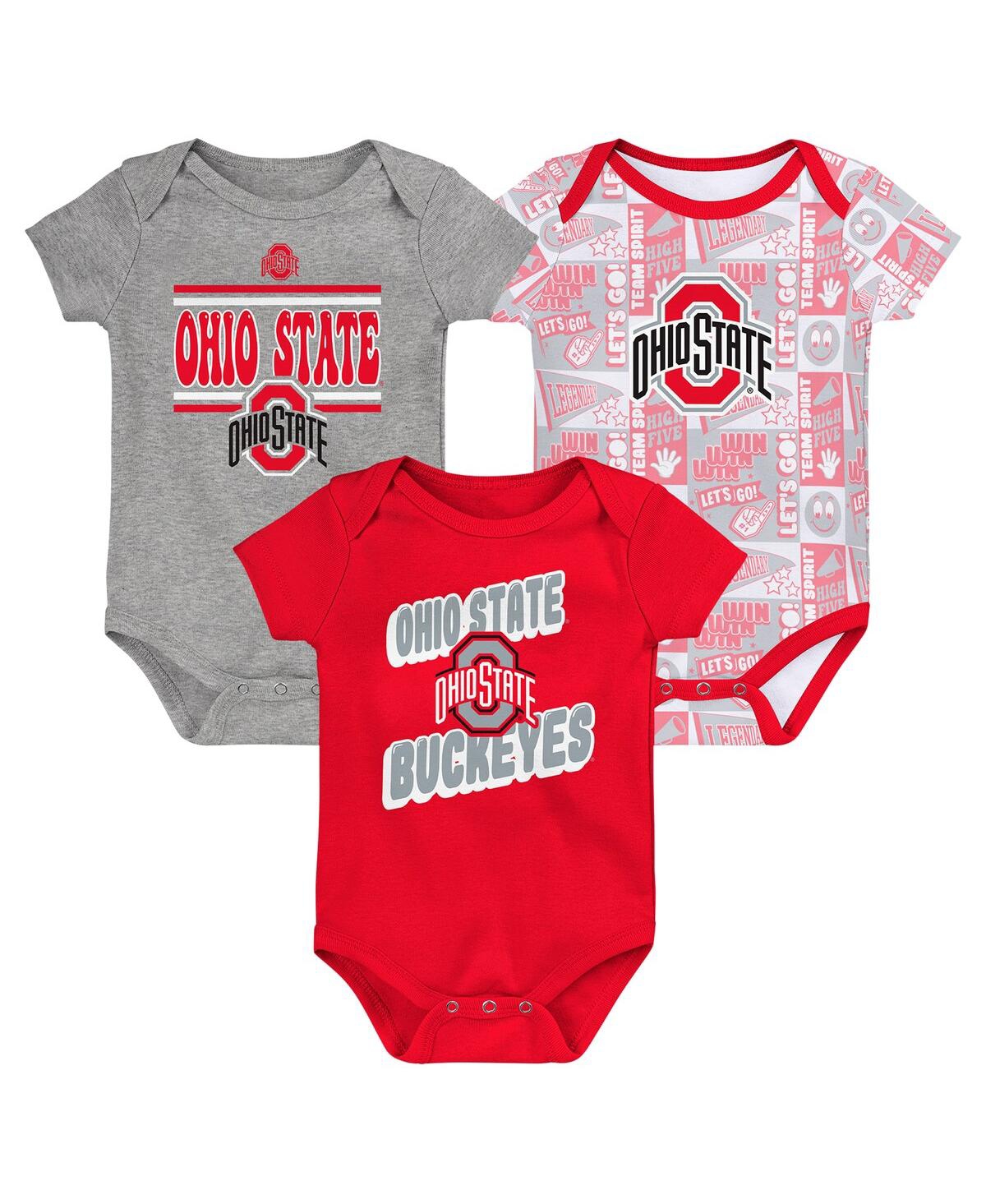 Outerstuff Baby Boys And Girls Ohio State Buckeyes Sunday Comics Bodysuit Set 3-pack In Red