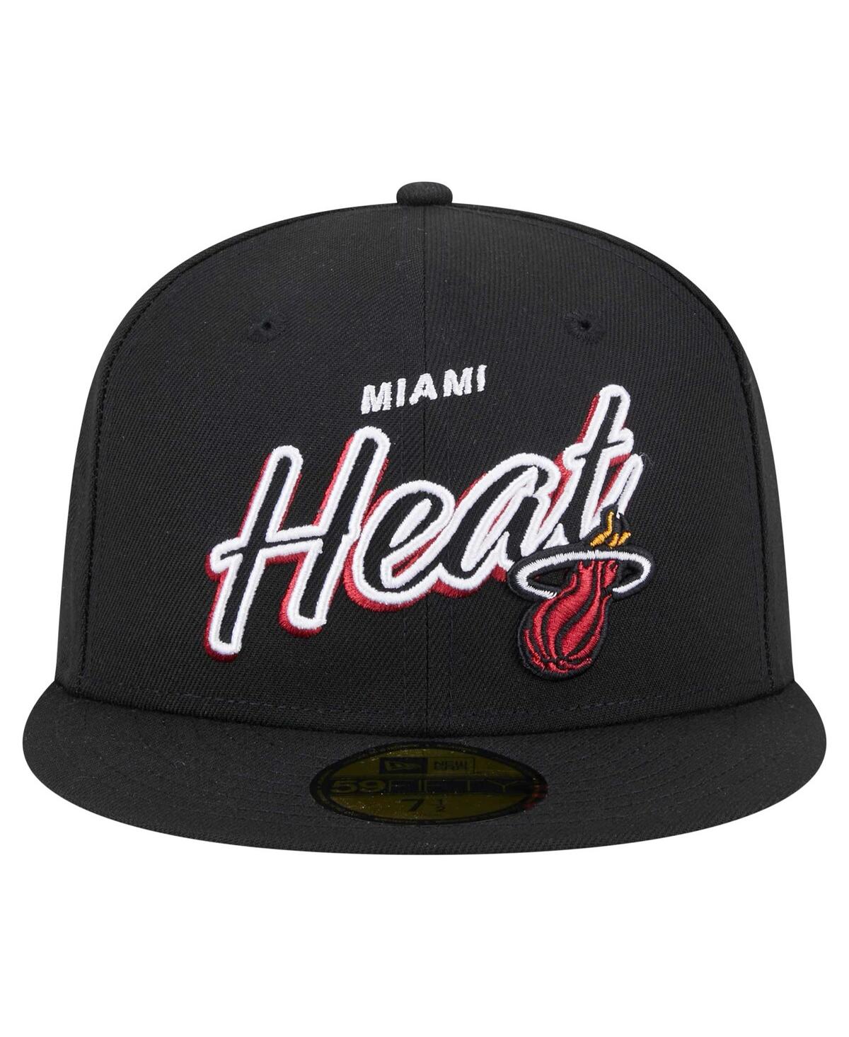 Shop New Era Men's Black Miami Heat Sport Night Script Sided 59fifty Fitted Hat