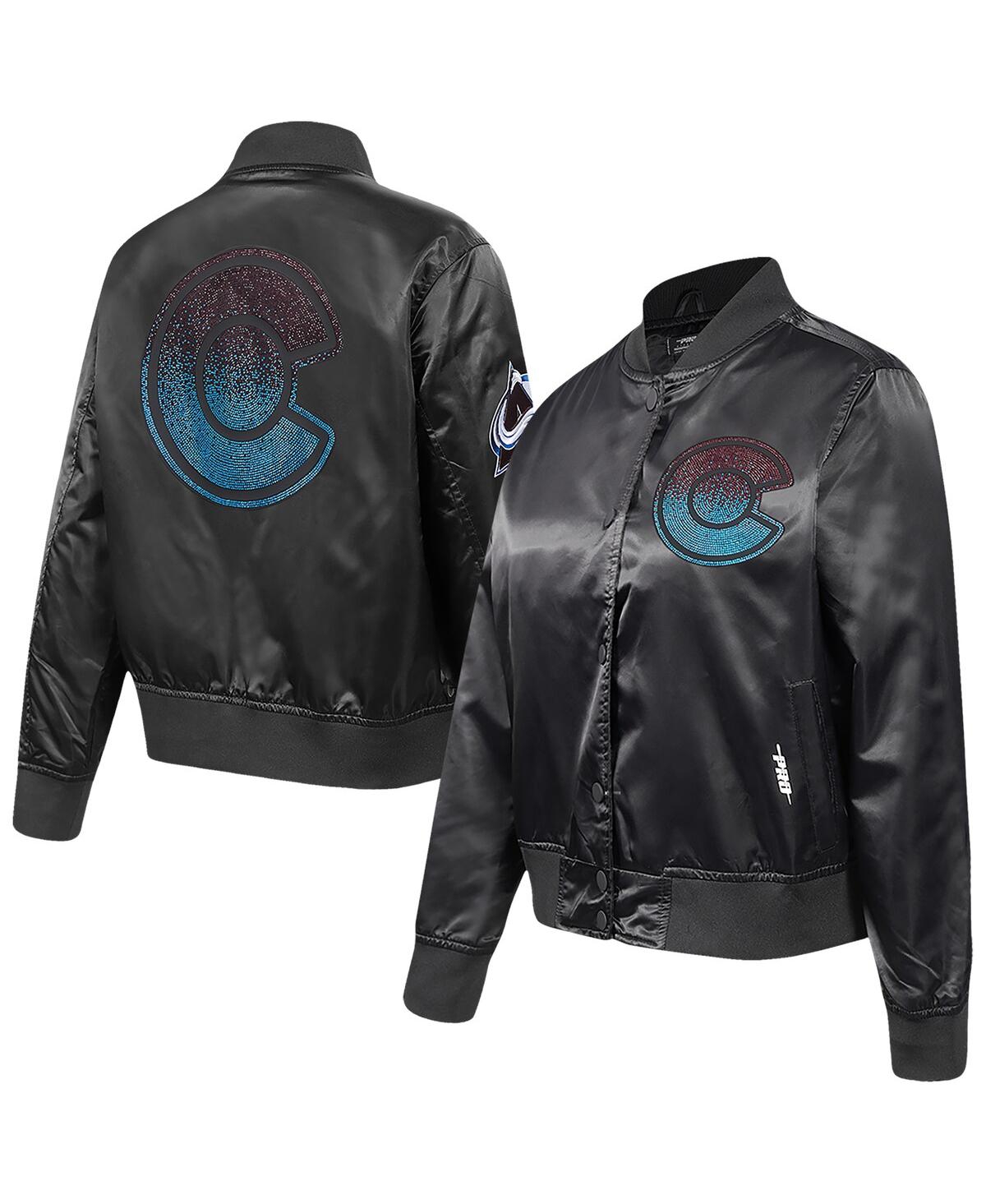 Women's Black Colorado Avalanche Rhinestone Jewels Satin Full-Snap Jacket - Black